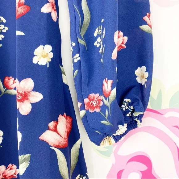 NEW Forever 21 Blue Floral Print Pleated Mini Dress S - Picture 4 of 7